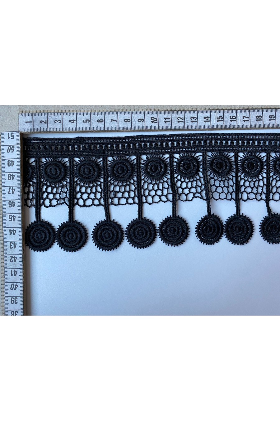 6127-METRE Brode İthal Güpür Bant Mat Polyester Siyah 9 CM