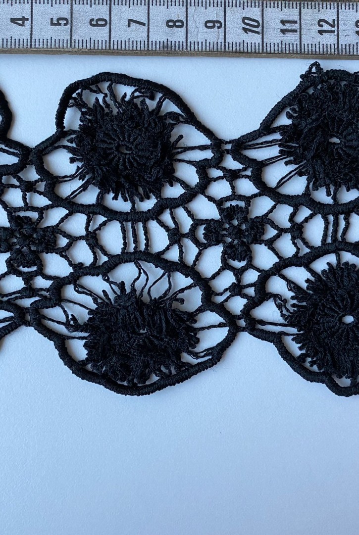 10 cm Genişliğinde Siyah Mat Güpür Bant, İthal