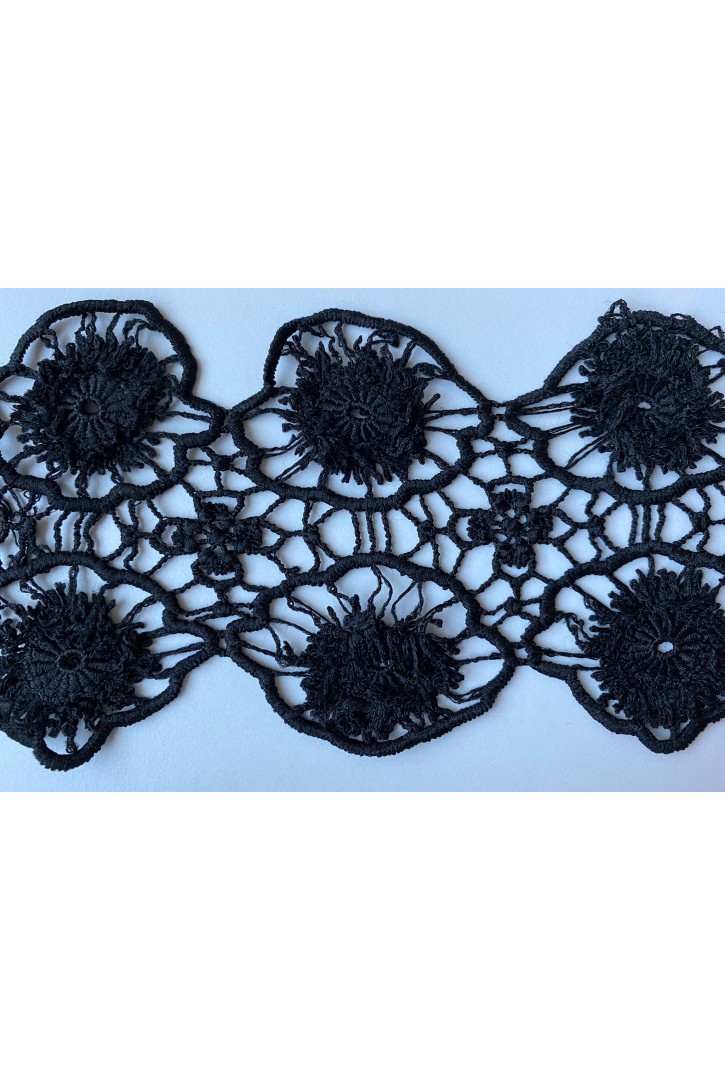 10 cm Genişliğinde Siyah Mat Güpür Bant, İthal