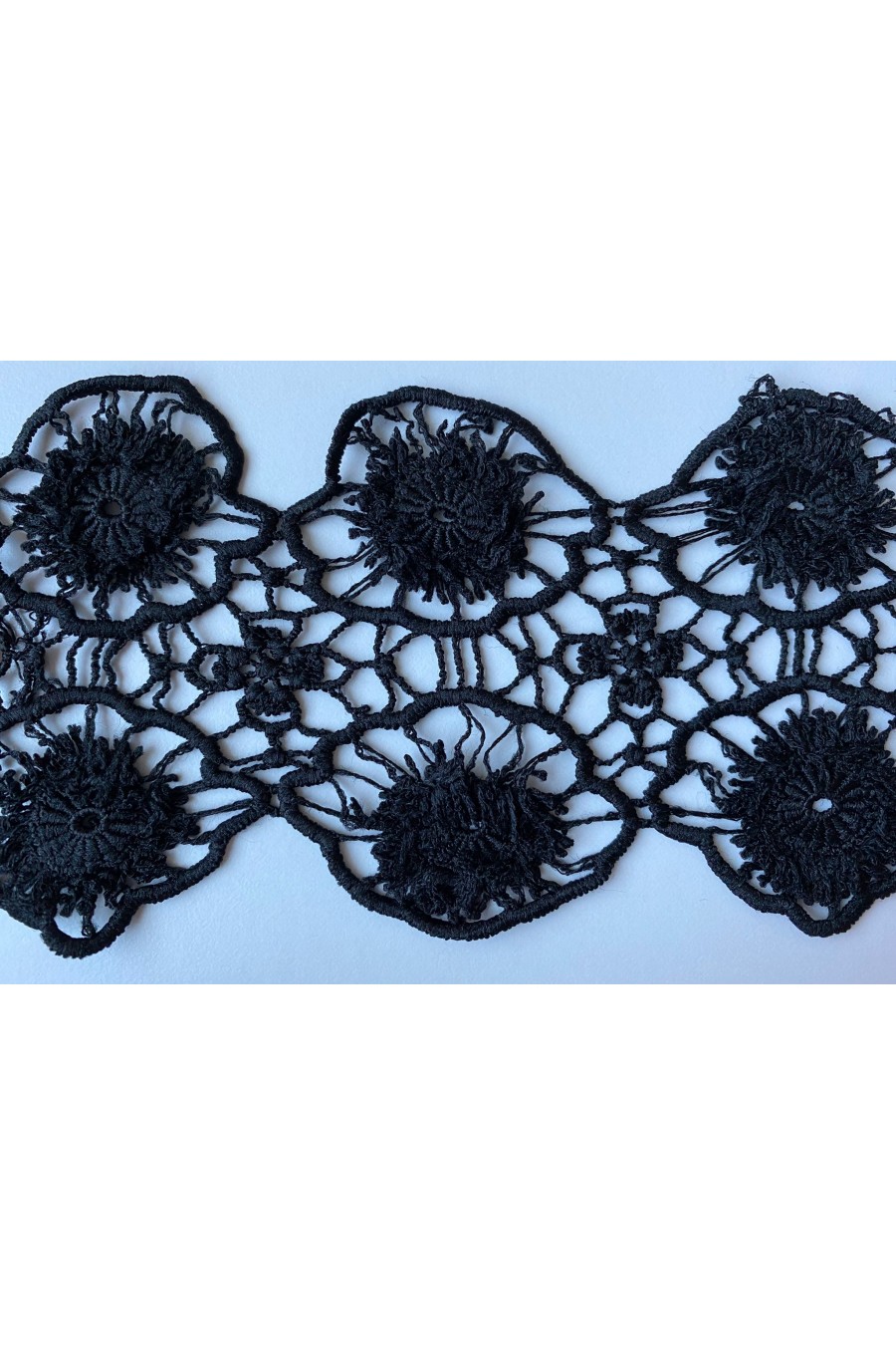 10 cm Genişliğinde Siyah Mat Güpür Bant, İthal