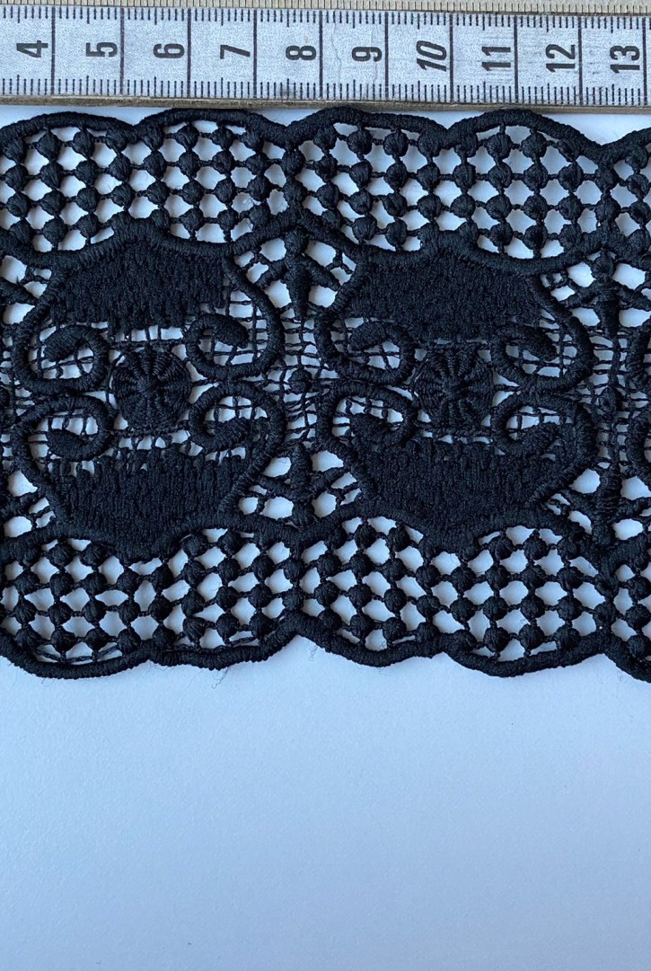 9 cm Genişliğinde Siyah Mat Polyester İthal Güpür Brode Bant