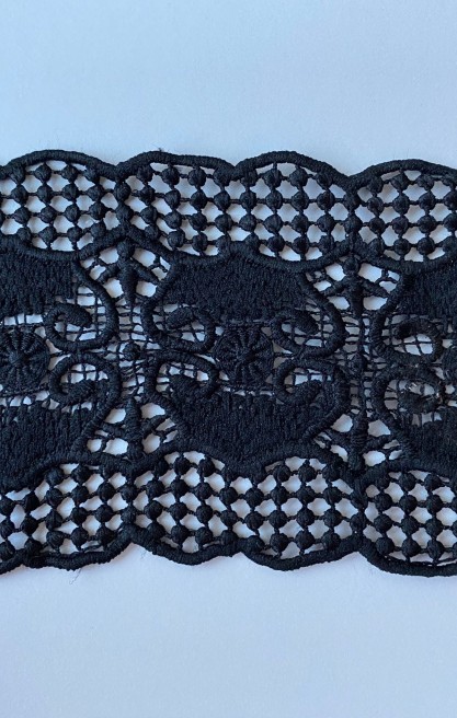 9 cm Genişliğinde Siyah Mat Polyester İthal Güpür Brode Bant