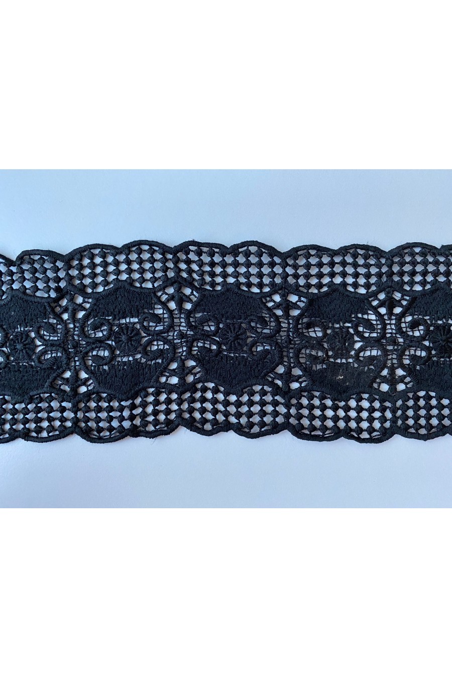 9 cm Genişliğinde Siyah Mat Polyester İthal Güpür Brode Bant