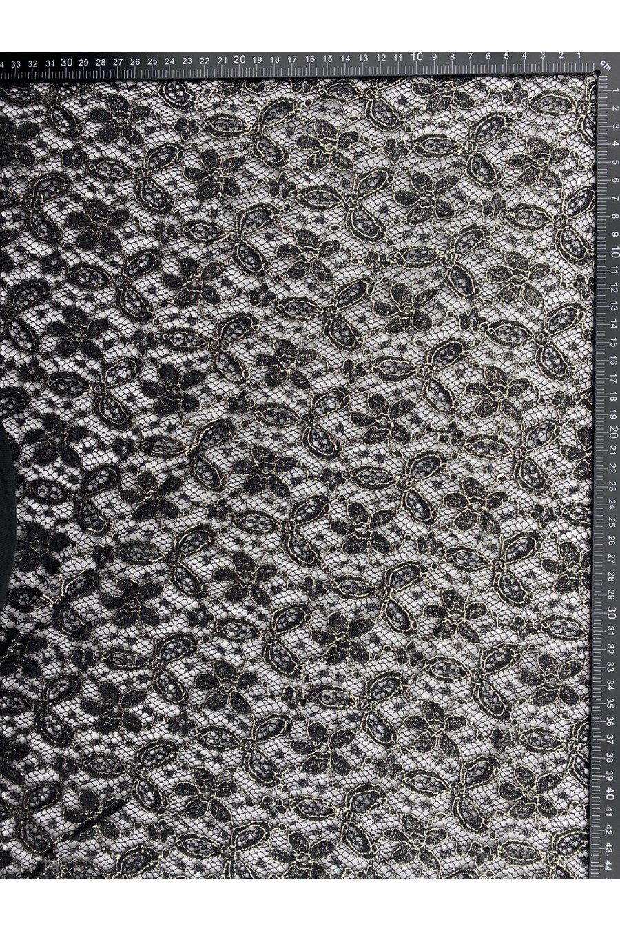 4227-KG Siyah-Gold Varaklı Naylon Dantel Kumaş, 140 cm