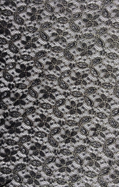 Siyah-Gold Varaklı Naylon Dantel Kumaş, 140 cm