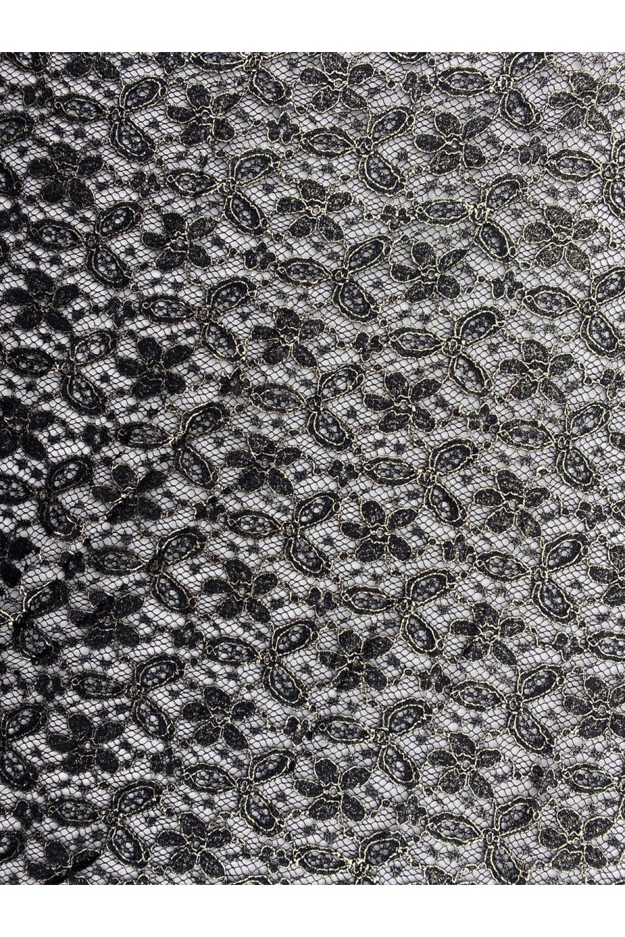 4227-KG Siyah-Gold Varaklı Naylon Dantel Kumaş, 140 cm