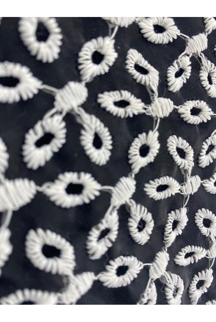 Siyah Bohrerli Organze Brode Kumaş, 130 cm