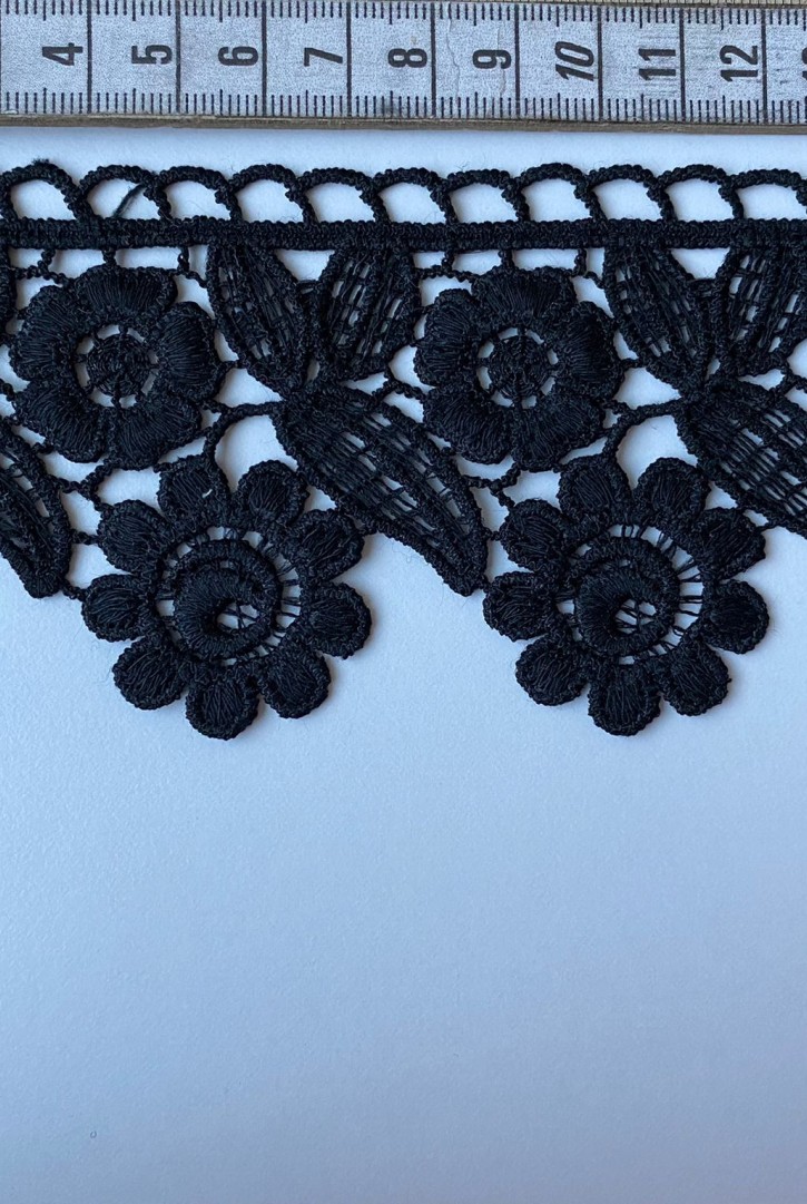 7 cm Siyah Mat Polyester Güpür Bant, İthal Brode