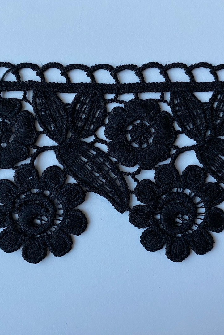 7 cm Siyah Mat Polyester Güpür Bant, İthal Brode