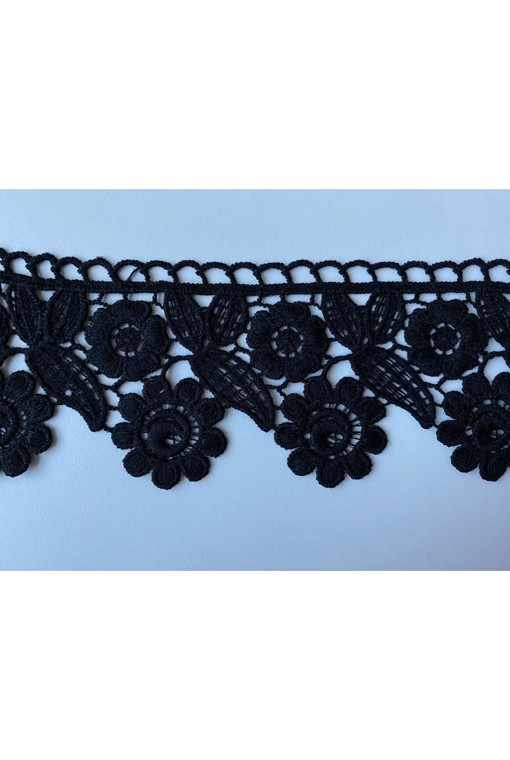 7 cm Siyah Mat Polyester Güpür Bant, İthal Brode