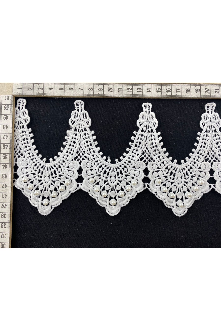 Ekru İncili Ham Güpür Brode Bant, 12 cm