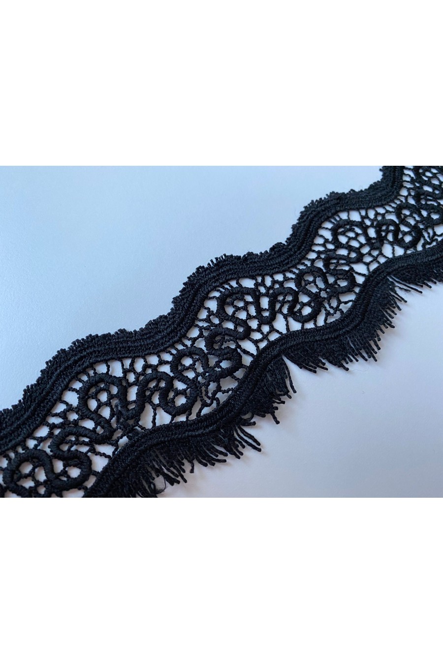 Siyah Renk Mat Güpür Brode Bant, İthal