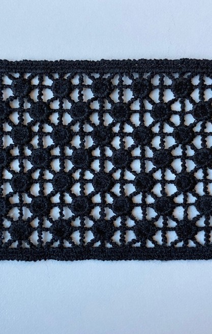 6,5 cm Siyah Mat Polyester İthal Güpür Bant