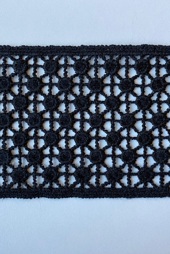 6,5 cm Siyah Mat Polyester İthal Güpür Bant