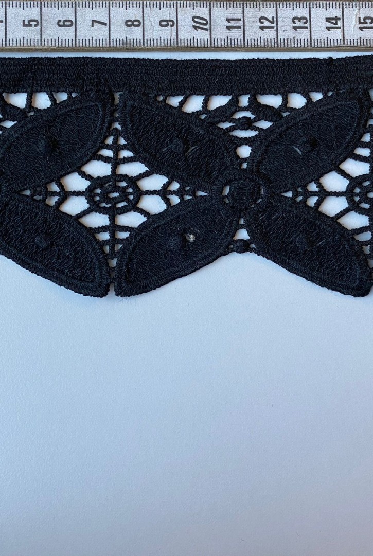 Siyah Mat Polyester Güpür Brode Bant, 7,5 cm