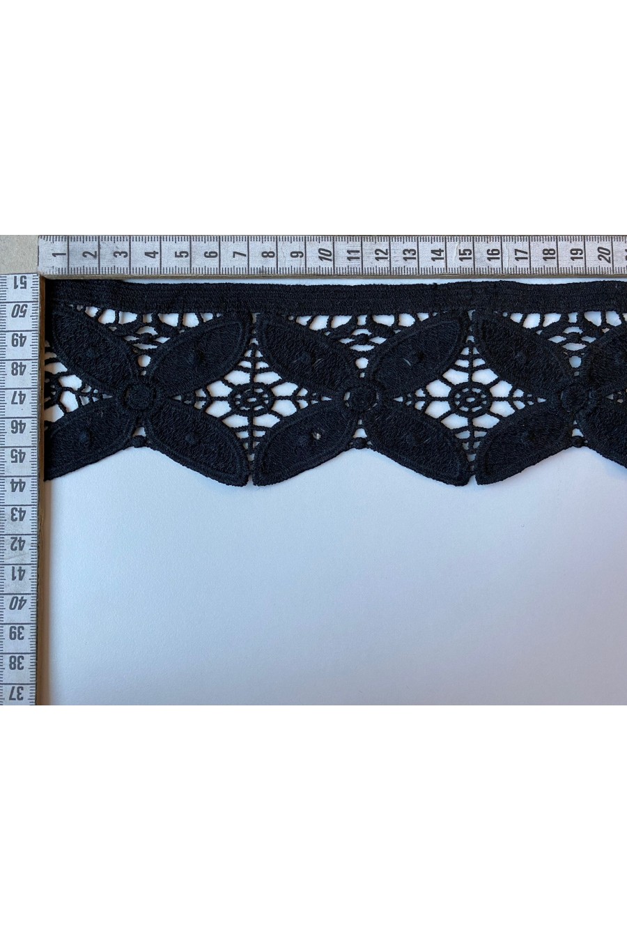 Siyah Mat Polyester Güpür Brode Bant, 7,5 cm