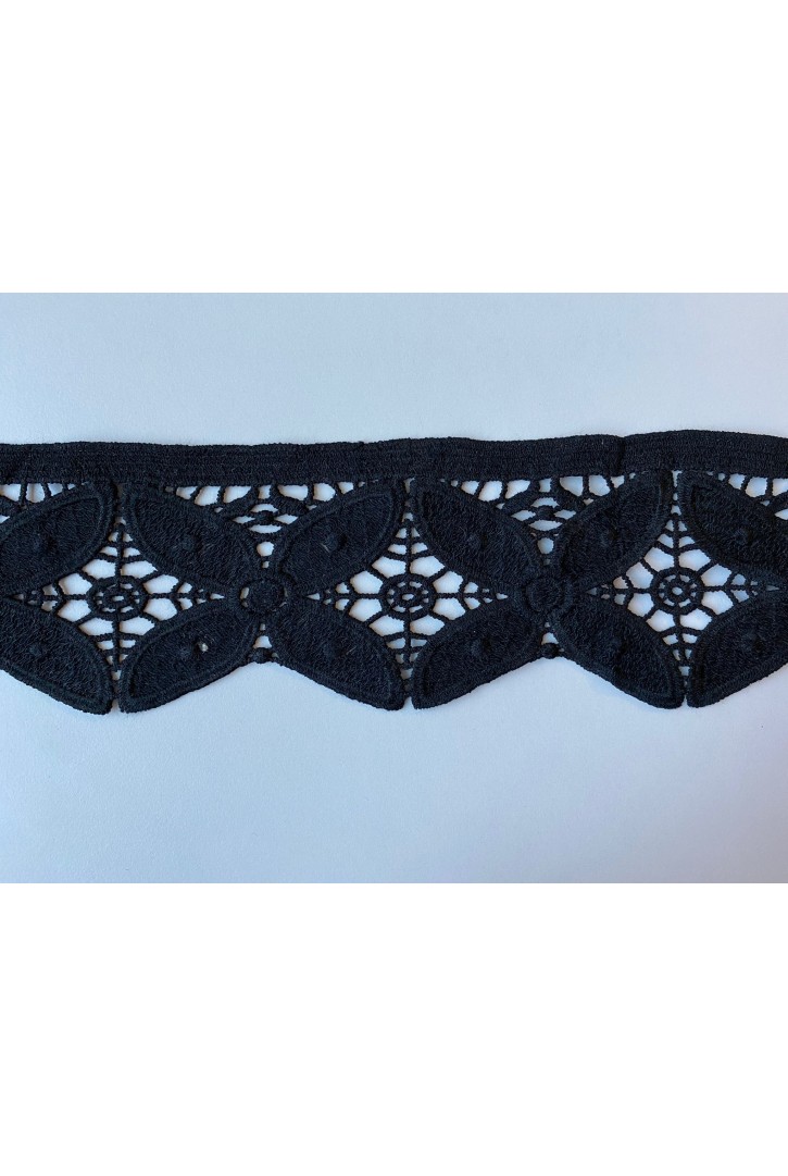 Siyah Mat Polyester Güpür Brode Bant, 7,5 cm