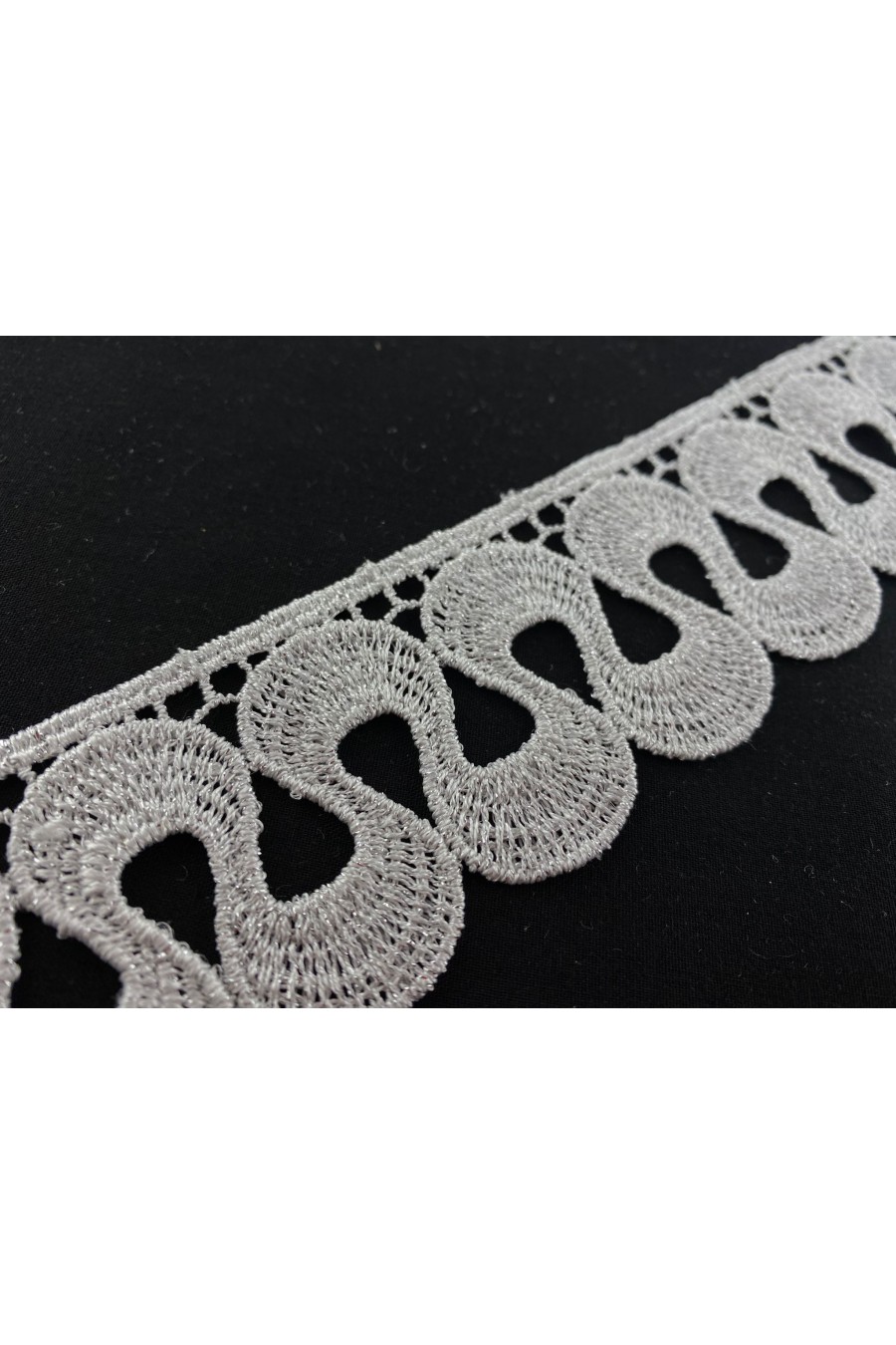 B Kalite Gümüş Lurex Güpür Brode Bant, 5 cm