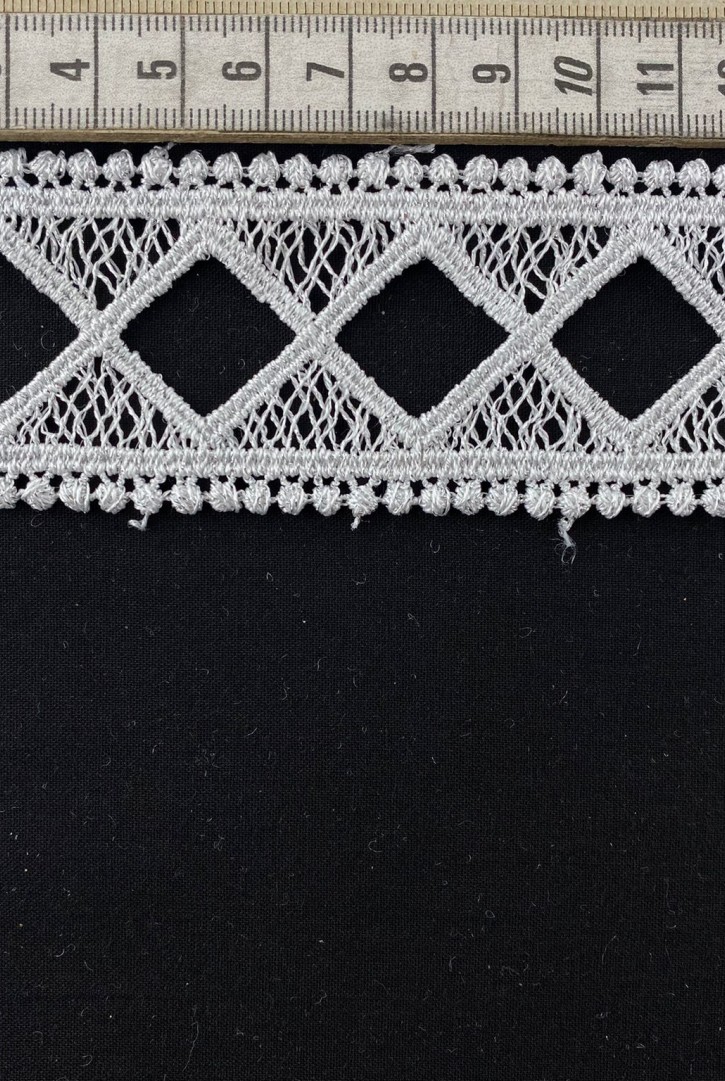 Gümüş Renk Lurex Güpür Brode Bant, 4,5 cm, Yerli