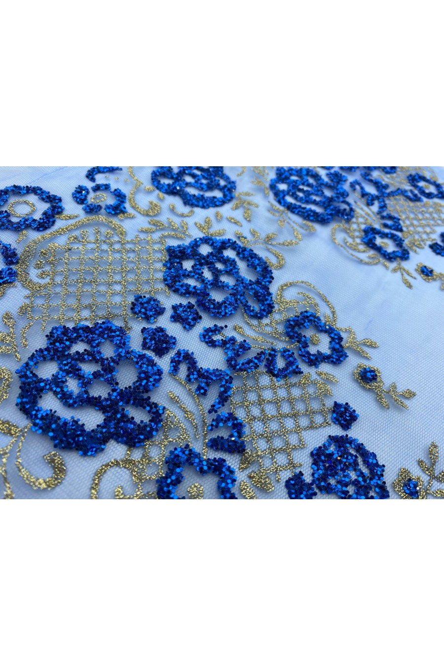 5633-METRE Mavi Simli Tül Üzeri Brode Bant