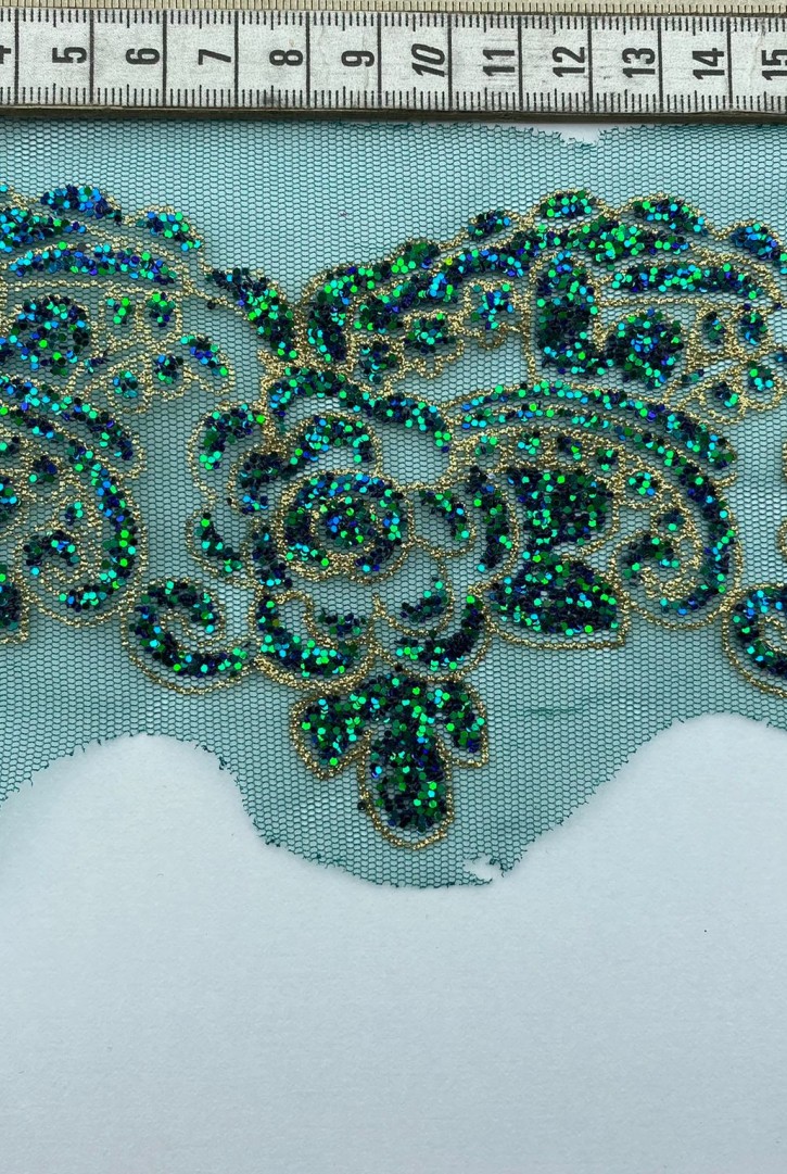 Simli Yeşil İthal Brode Bant - 11 cm