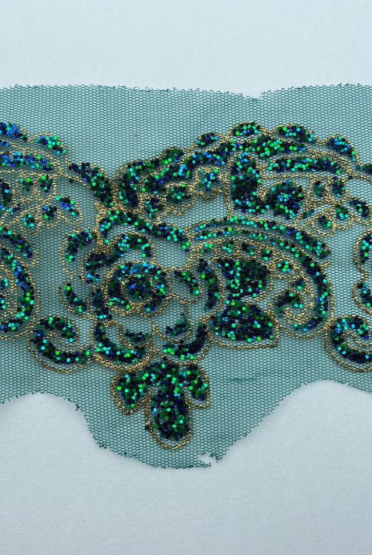 Simli Yeşil İthal Brode Bant - 11 cm