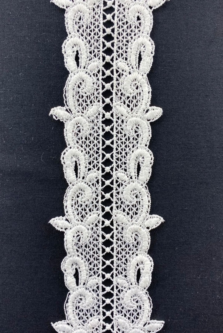 Beyaz Mat Polyester Güpür Brode Bant, 5.5 cm