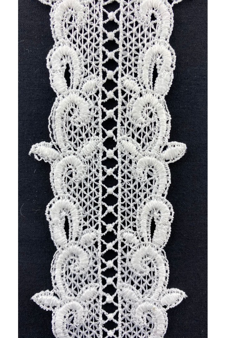 Beyaz Mat Polyester Güpür Brode Bant, 5.5 cm