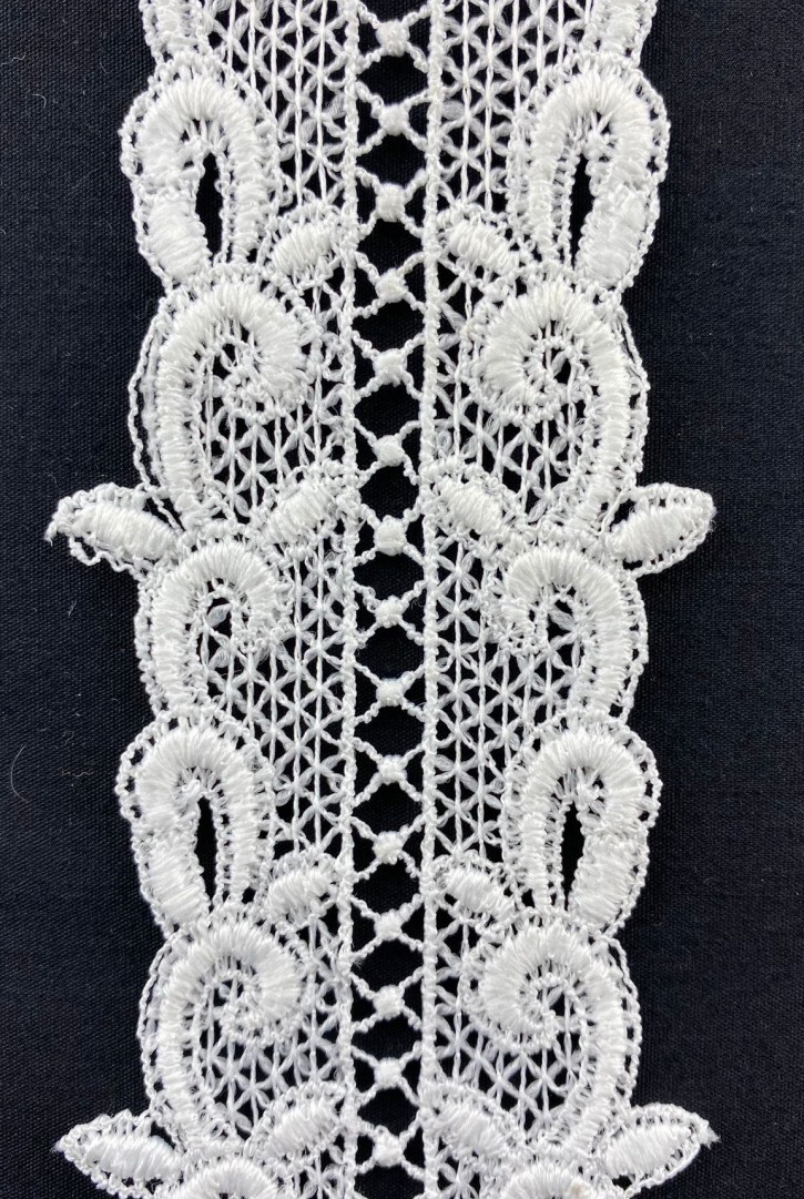 Beyaz Mat Polyester Güpür Brode Bant, 5.5 cm