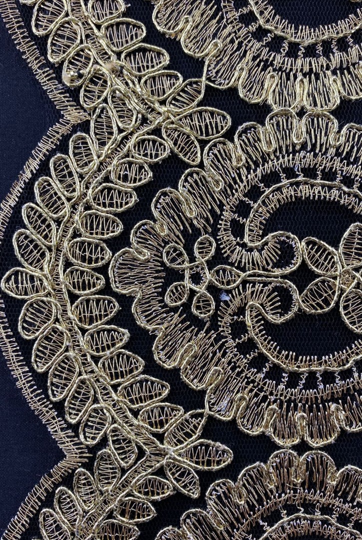 Siyah Tül Üzeri Gold Kordeneli İthal Brode Bant, 16 cm