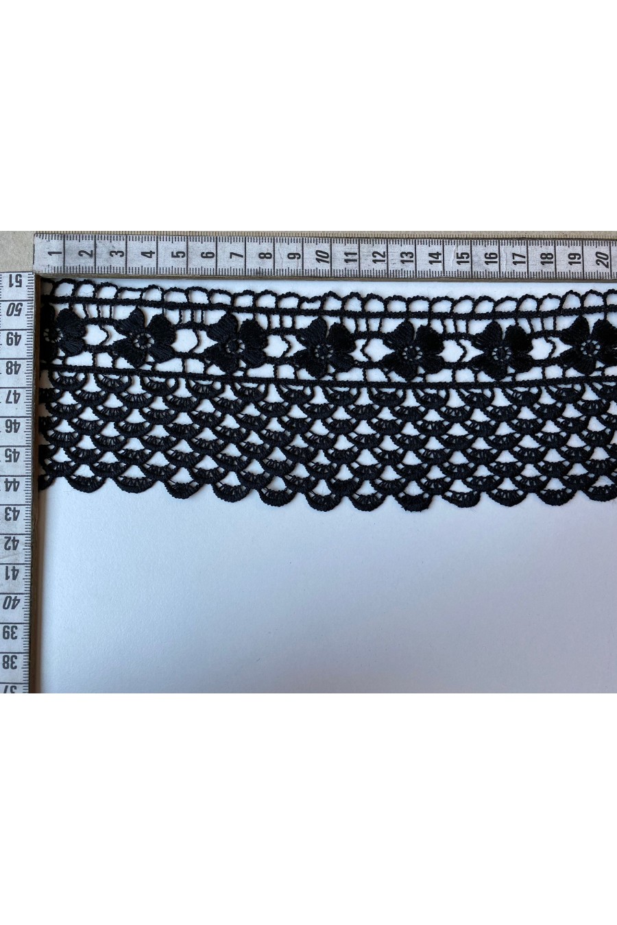 Siyah Mat Polyester Güpür Brode Bant, 8 cm