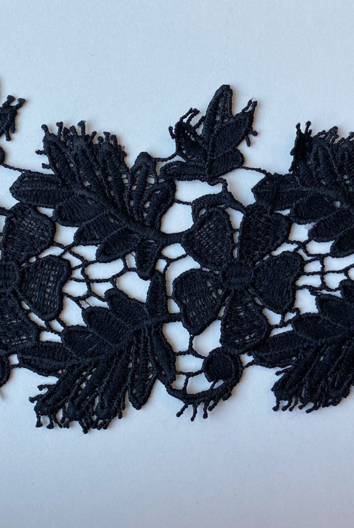 Siyah 9,5 cm Mat Polyester Güpür Brode Bant