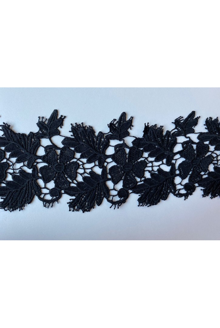 Siyah 9,5 cm Mat Polyester Güpür Brode Bant