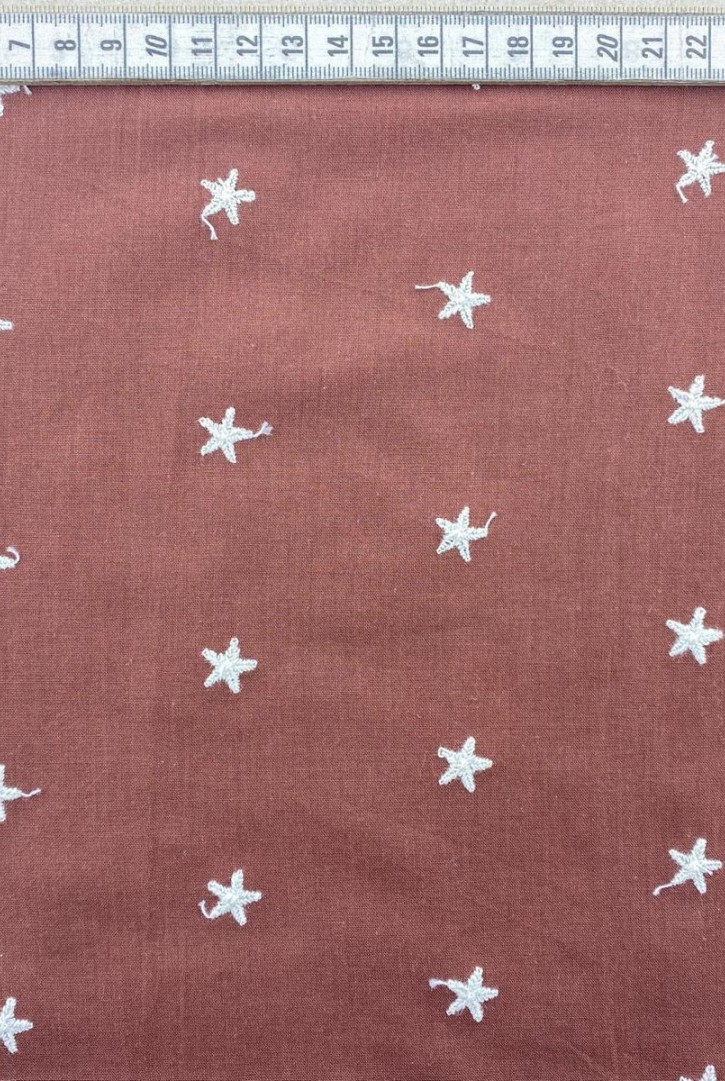 Kahve Zemin Üzeri Yıldızlı Ham İpli Mat Polyester Vual Yerli Brode