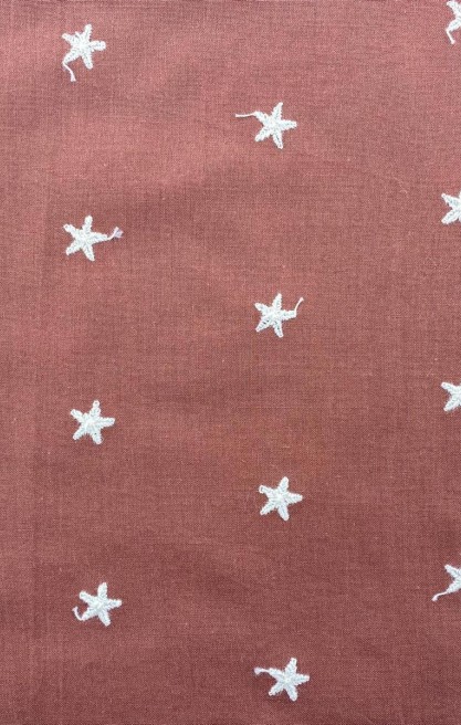 Kahve Zemin Üzeri Yıldızlı Ham İpli Mat Polyester Vual Yerli Brode