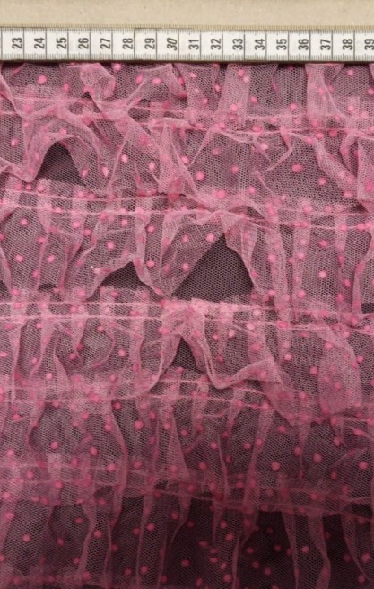 Pembe Fırfırlı Naylon Tül Dantel Kumaş - 96 cm