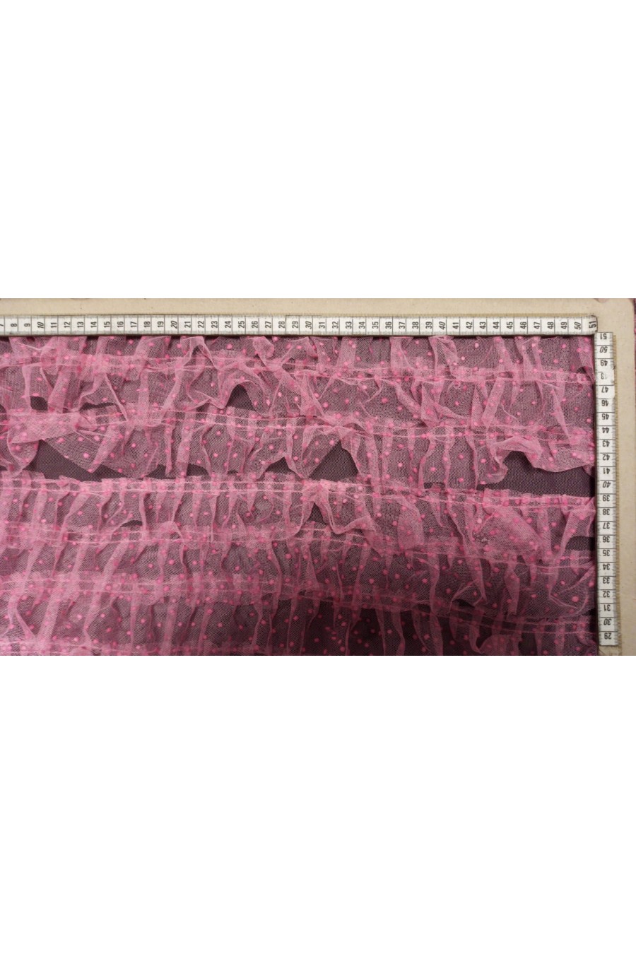 10896-METRE Pembe Fırfırlı Naylon Tül Dantel Kumaş - 96 cm