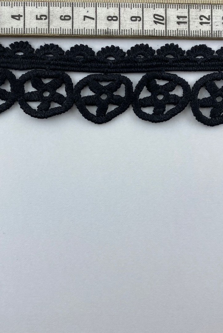 Siyah Renk 3,5 cm Mat Polyester İthal Güpür Bant