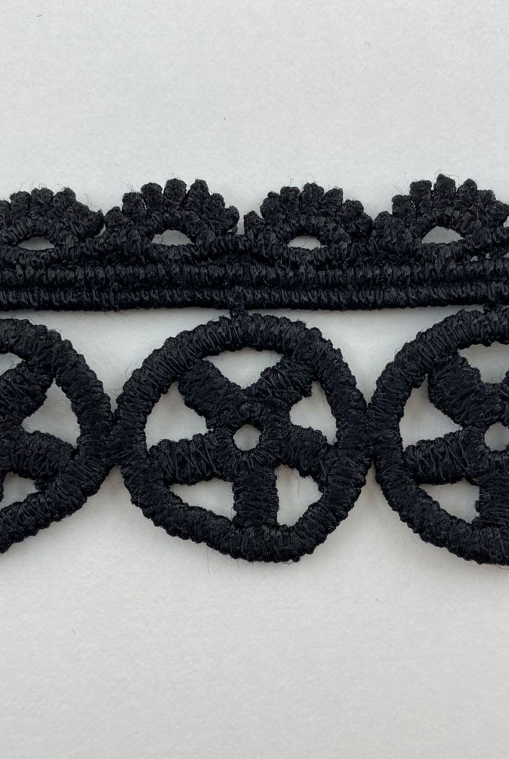 Siyah Renk 3,5 cm Mat Polyester İthal Güpür Bant