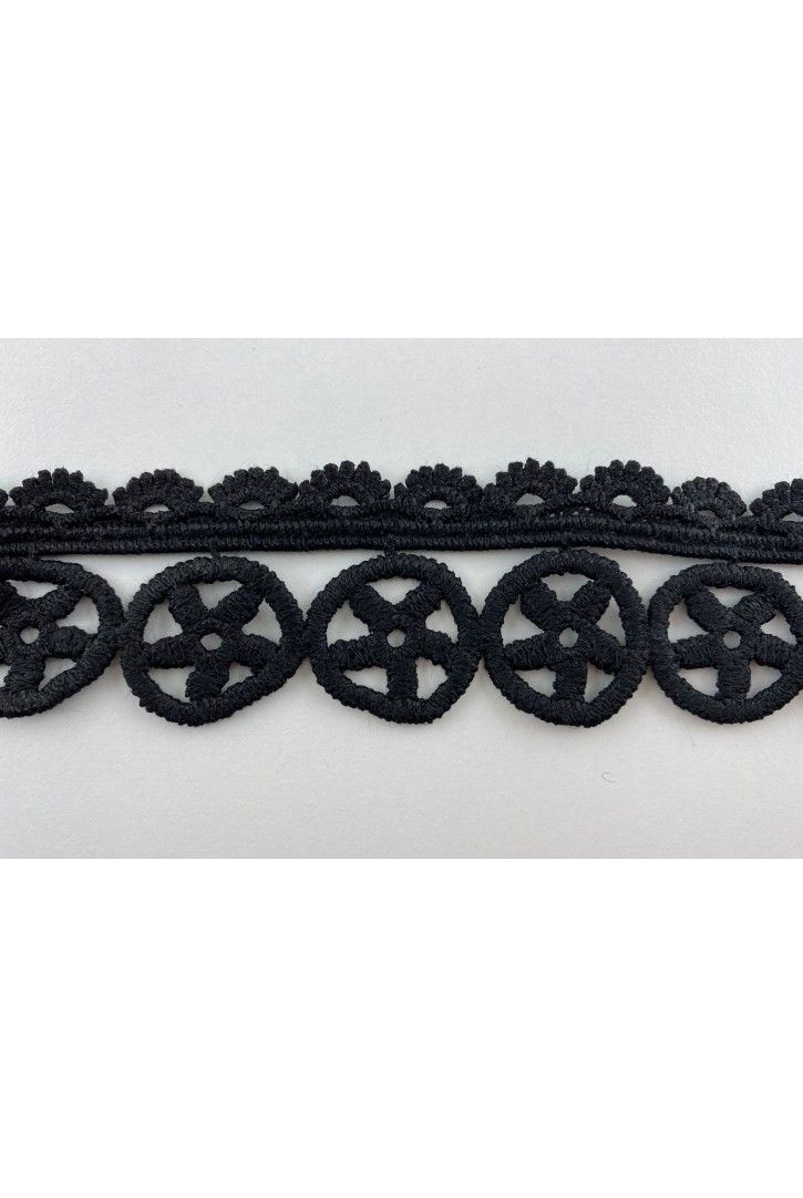 Siyah Renk 3,5 cm Mat Polyester İthal Güpür Bant