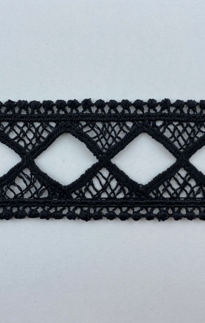 Siyah Güpür Polyester Brode Bant, 4 cm