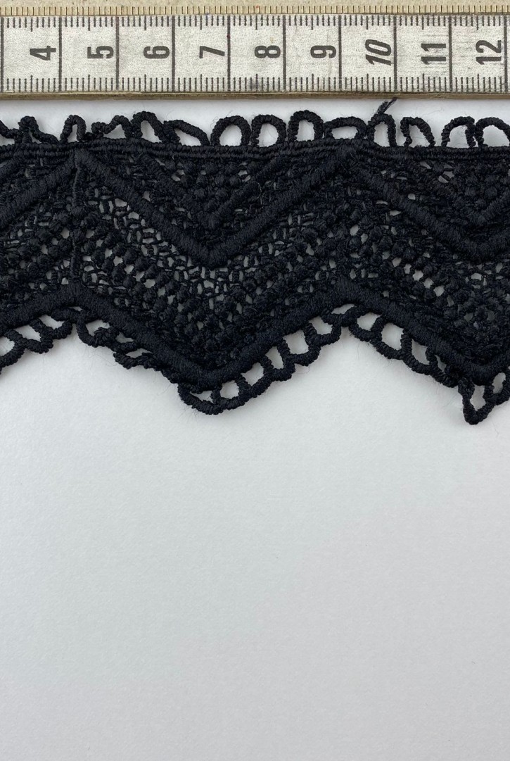 5,5 cm Siyah Mat Polyester Güpür Brode Bant