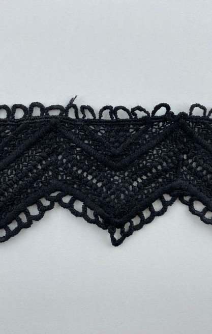 5,5 cm Siyah Mat Polyester Güpür Brode Bant