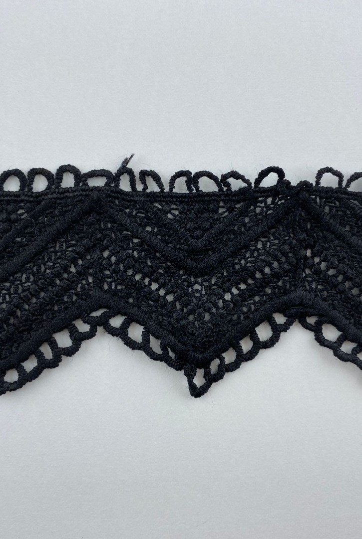 5,5 cm Siyah Mat Polyester Güpür Brode Bant