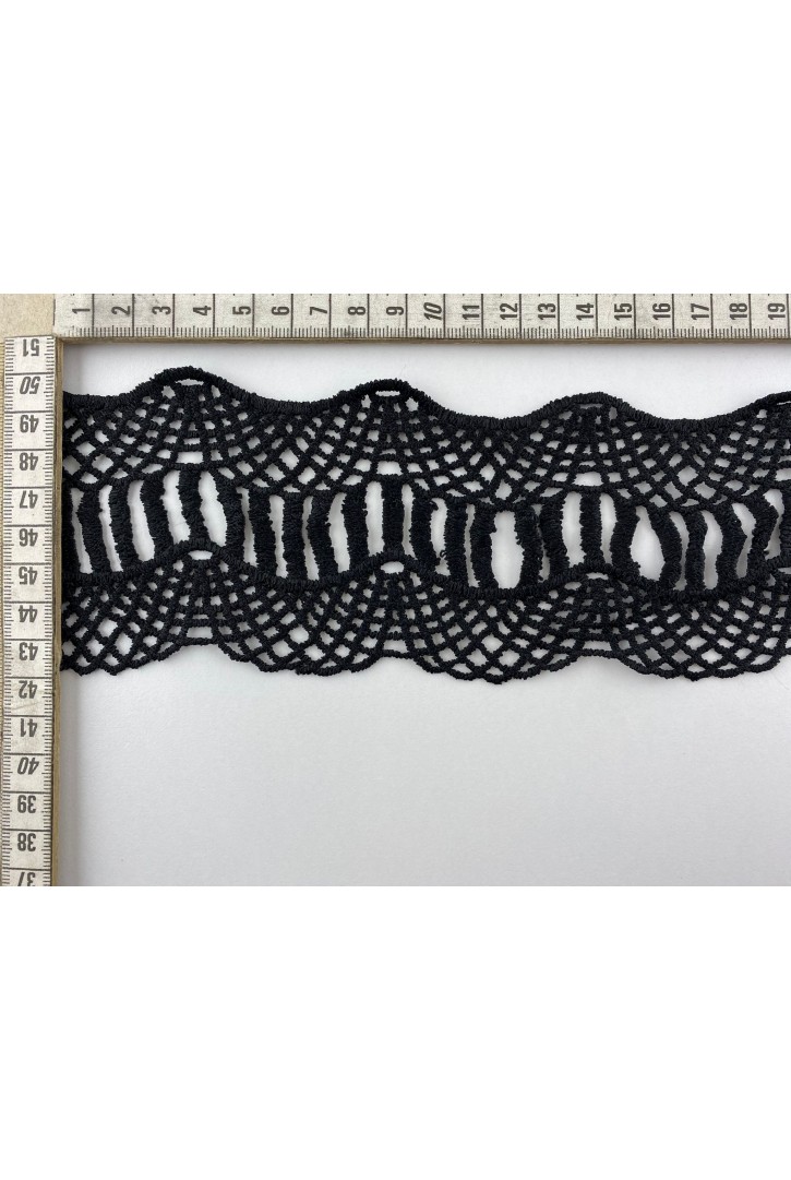 Siyah 8 cm Mat Polyester Güpür Brode Bant