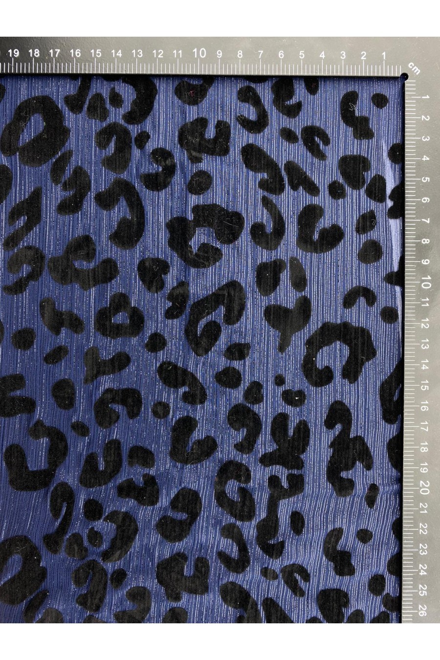 Mavi Simli Kadife Baskı Tül Üzeri Kumaş