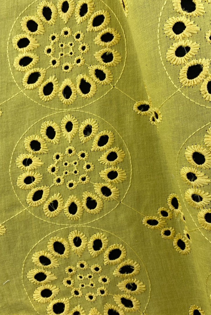 Sarı Bohrer İşlemeli Pamuk Brode Vual