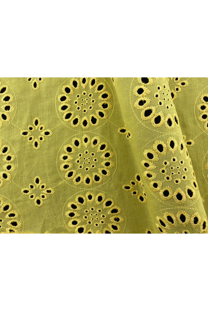 Sarı Bohrer İşlemeli Pamuk Brode Vual