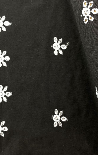 Bohrerli Detaylı Siyah Terikoton Kumaş, Pamuk Polyester