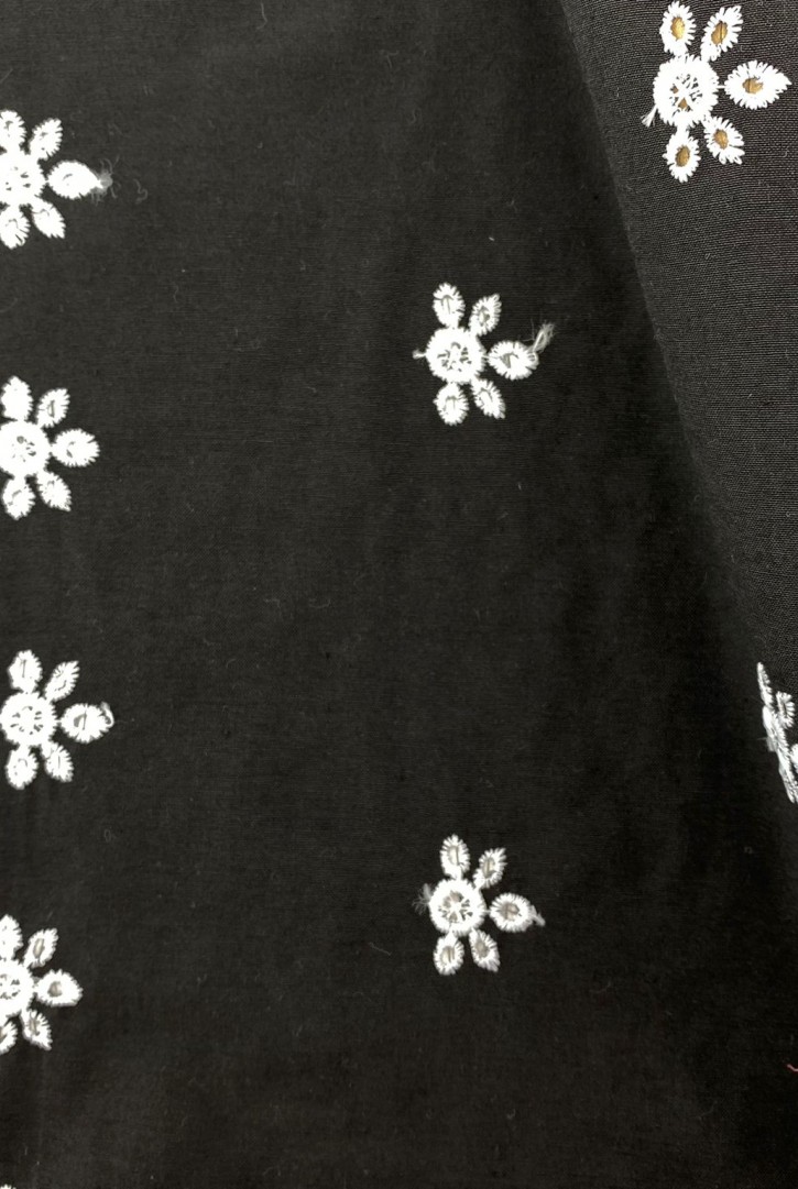 Bohrerli Detaylı Siyah Terikoton Kumaş, Pamuk Polyester